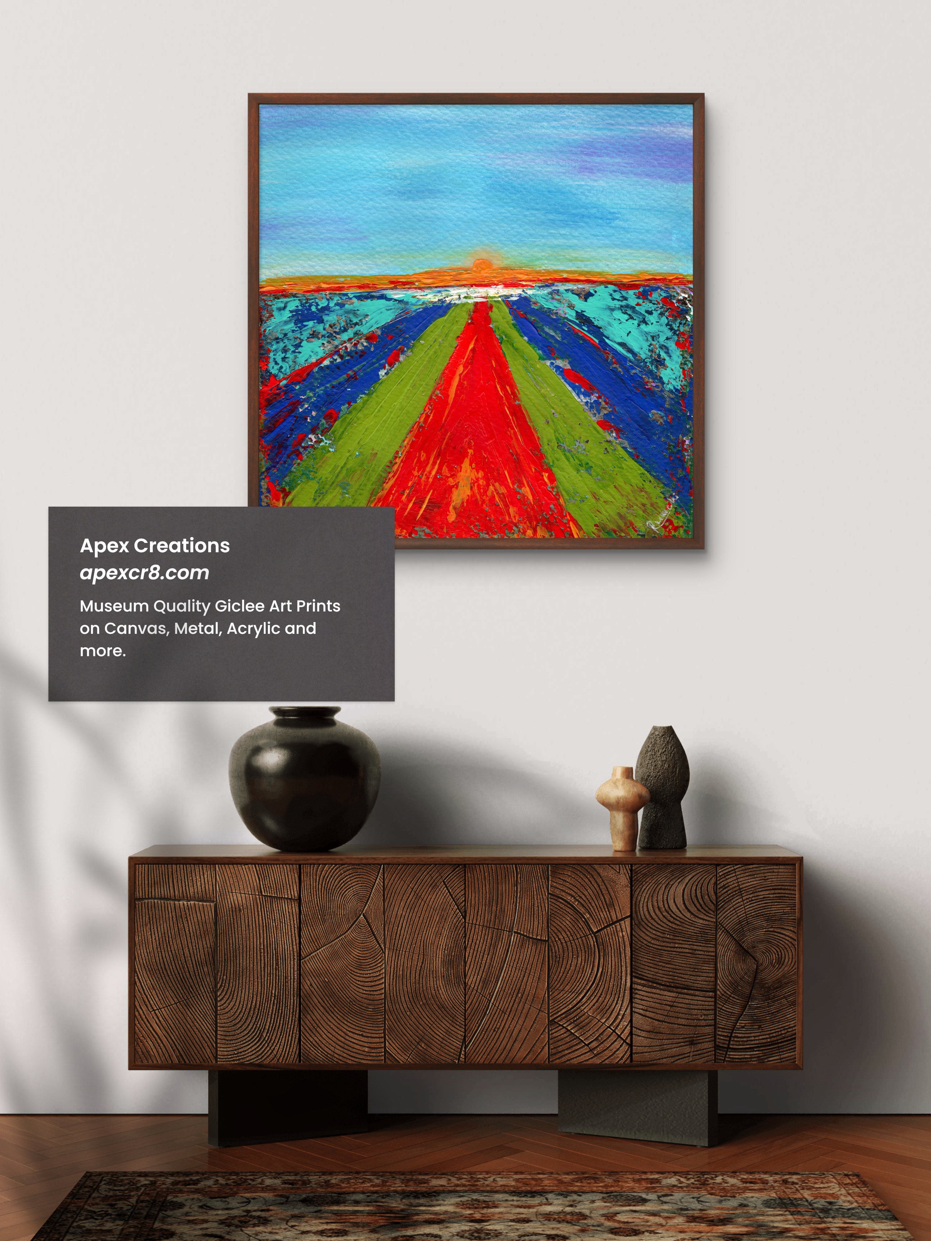 Bright colored sunset landscape abstract painting
